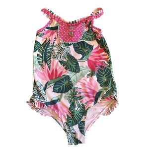 Girls Matilda Jane Swimsuit One Piece Tropical Floral Ruffle Size 10
